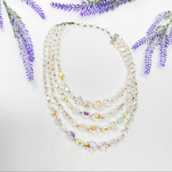 Vintage Aurora Borealis Beaded Multi-Strand Statement Necklace - Picture 2 of 7